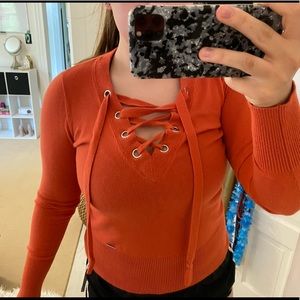 Orange Cross Long Sleeve Sweater top
